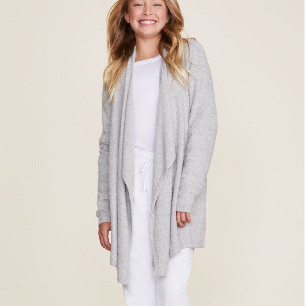 NEW Barefoot Dream CozyChic Lite Girl's Calypso Cardigan Wrap Sweater 12/14 Gray - Picture 2 of 7